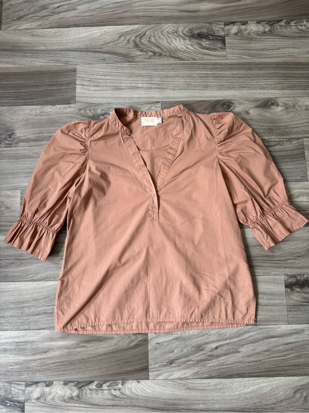 Nation LTD Twyla Renaissance Sleeve V-Neck Blouse in Taupe Size Small